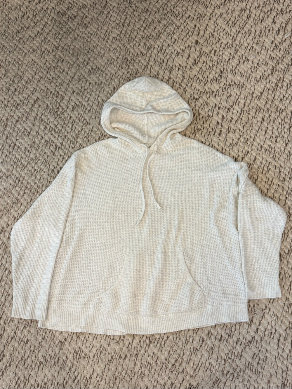 Aerie Women’s XL Cream Waffle Knit Hooded Sweater Kangaroo Pocket
